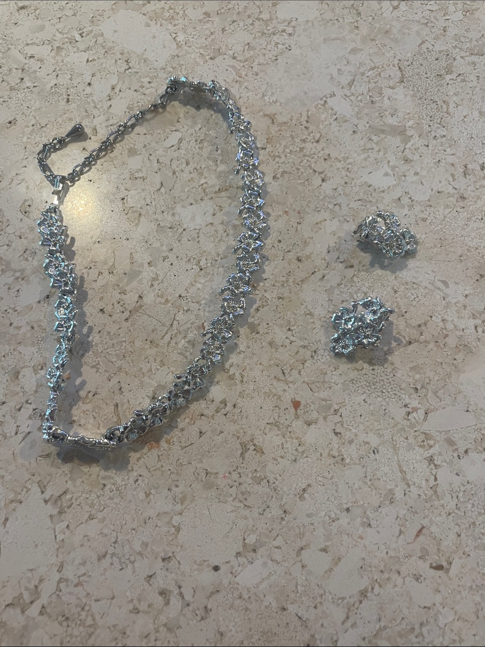 Silver Crystal Cluster Necklace and Earrings Set - Women Jewelry